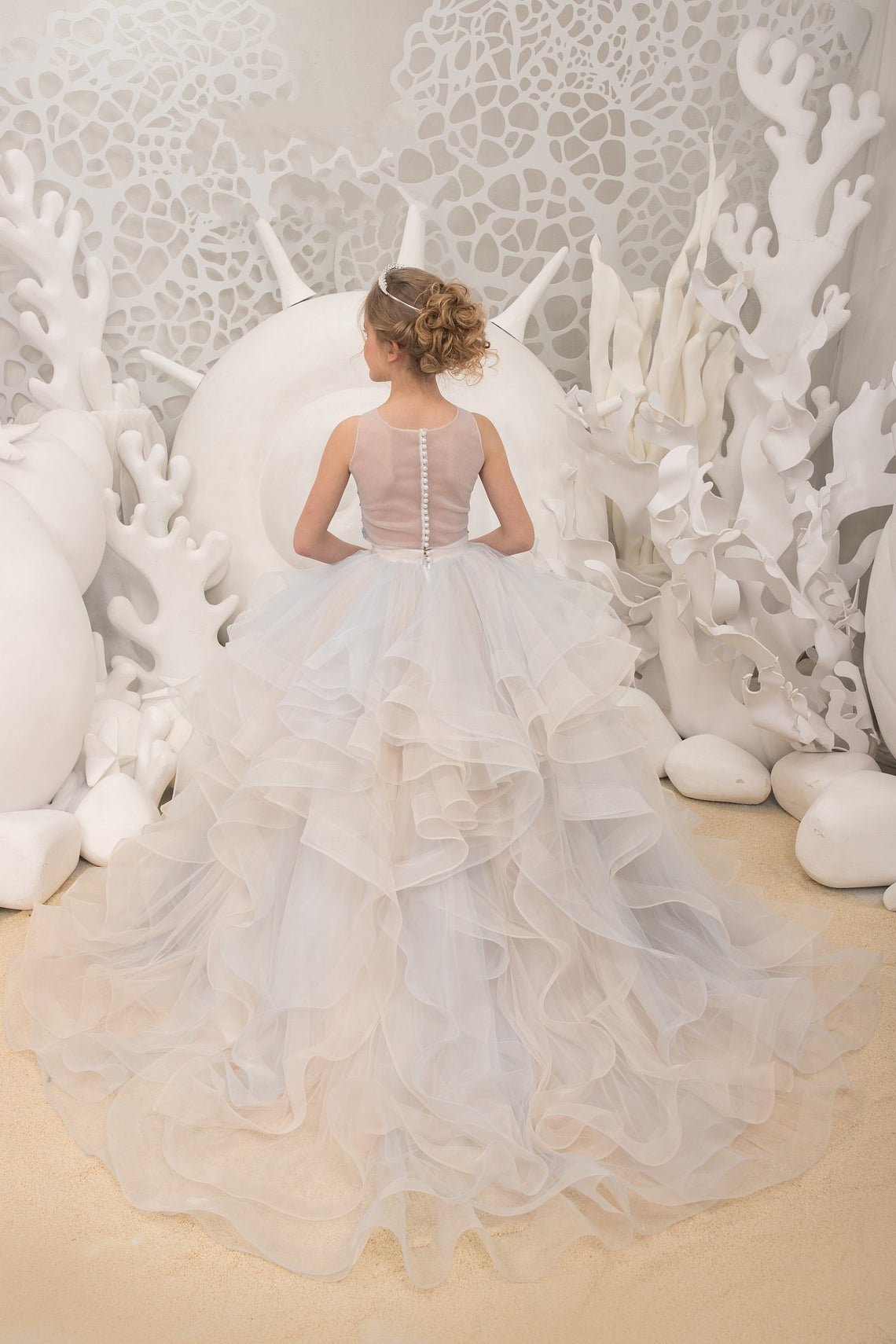 Tulle Flower Girl Dress Birthday Party Girl Special Occasion Gown 3D Flowers