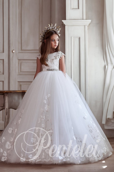 Lydia Pentelei Couture White Floral Ball Gown - Communion Dress