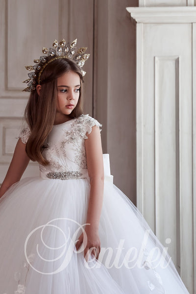 Lydia Pentelei Couture White Floral Ball Gown - Communion Dress