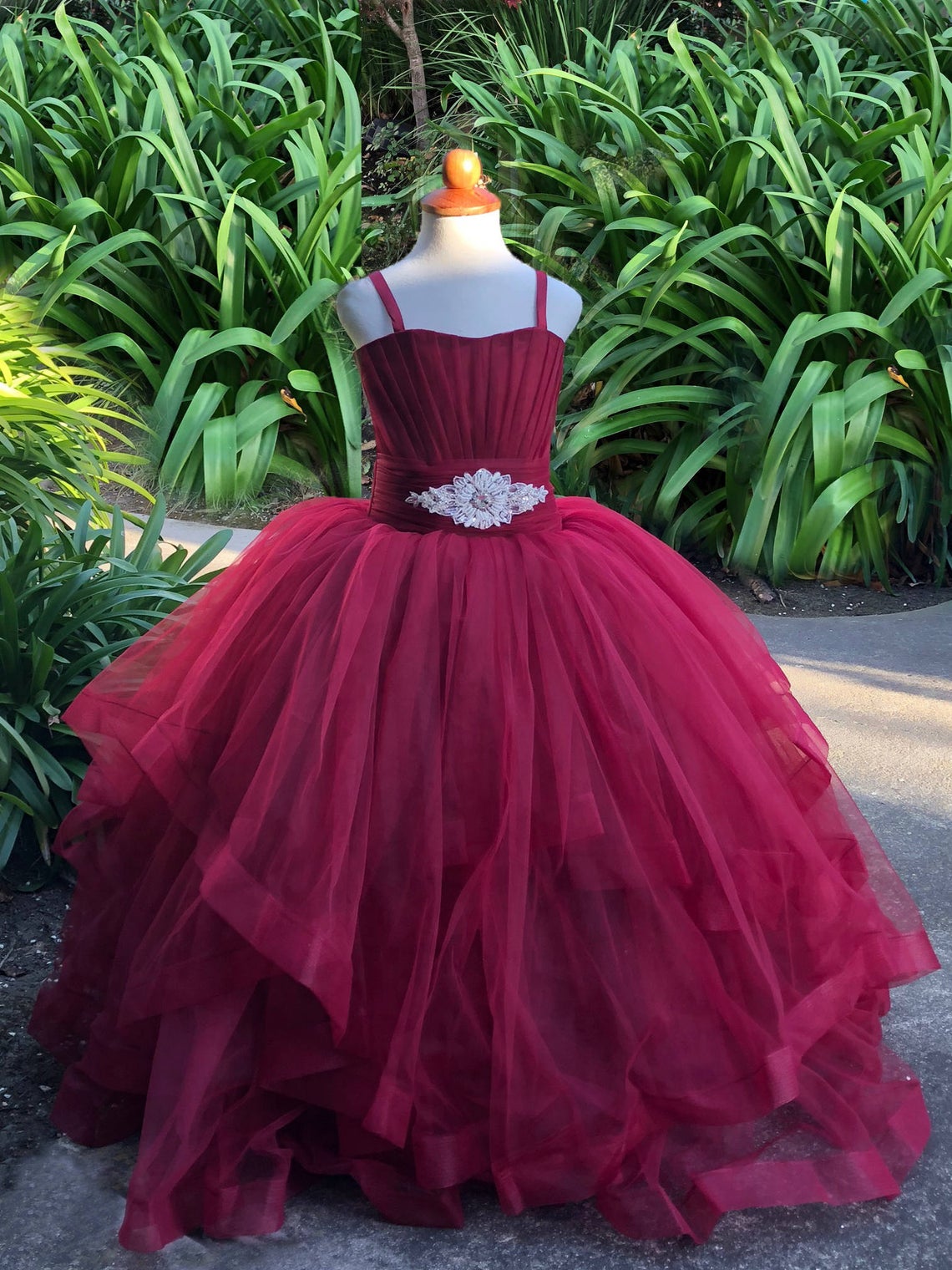 Satin Tulle Flower Girl Pageant Communion Gown Baby Birthday Dress