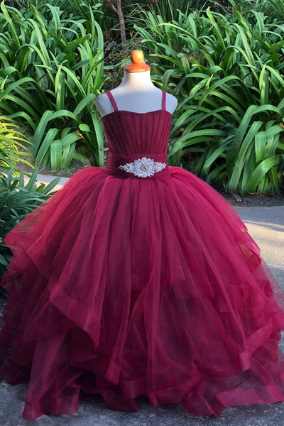 Satin Tulle Flower Girl Pageant Communion Gown Baby Birthday Dress