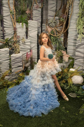 Stunning Flower Girl Party Pageant Ruffled Hi Lo Dress Detachable Train