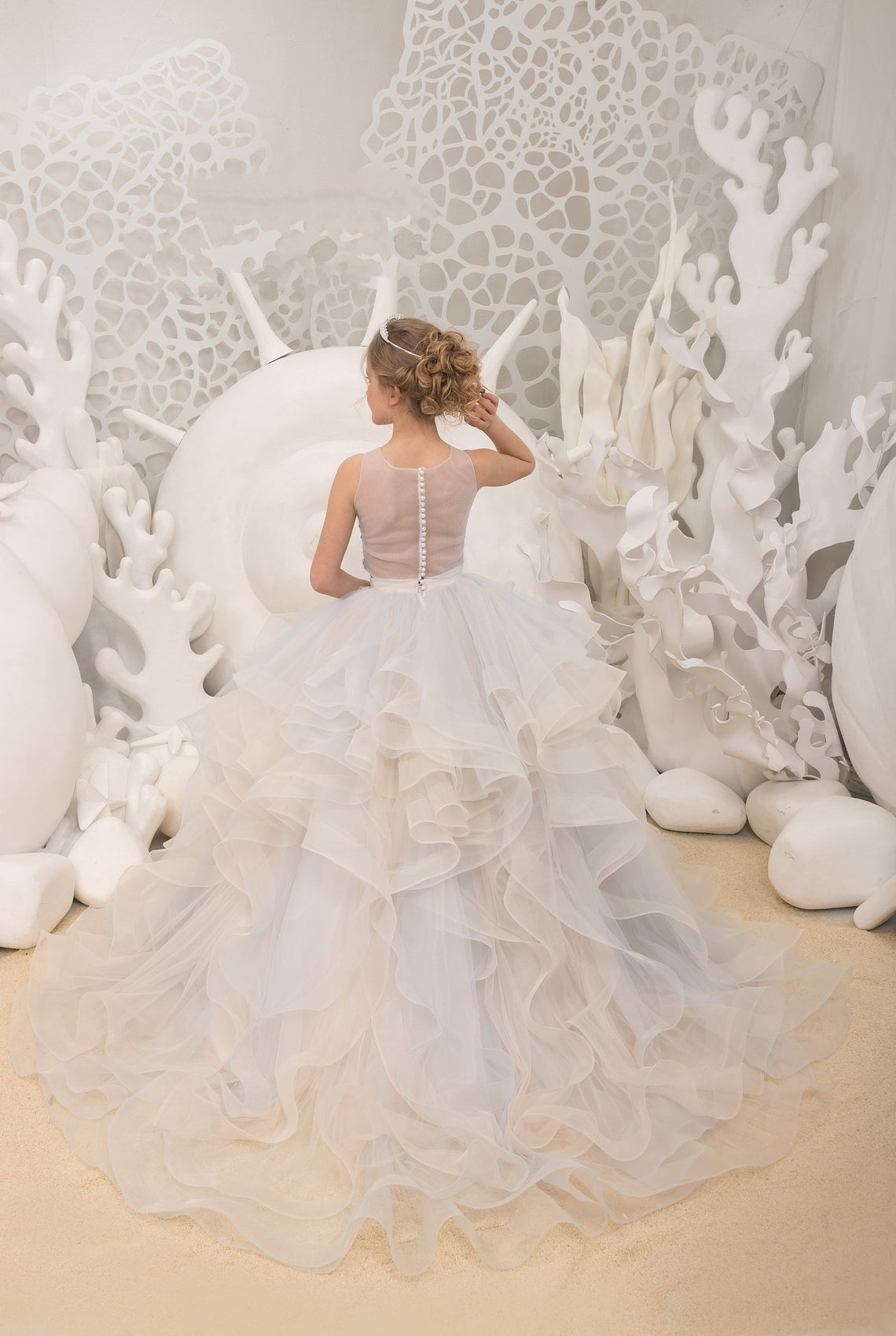 Tulle Flower Girl Dress Birthday Party Girl Special Occasion Gown 3D Flowers