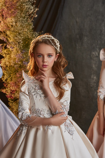 Girls Blue & Ivory Couture Pageant Dress – Pentelei Couture