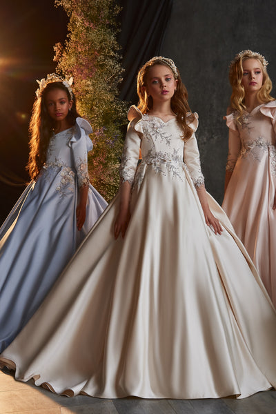 Girls Blue & Ivory Couture Pageant Dress – Pentelei Couture