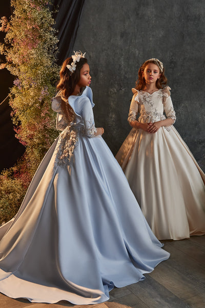 Girls Blue & Ivory Couture Pageant Dress – Pentelei Couture
