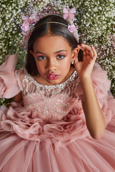 Pentelei Couture Flower Girl Pageant Gown with Elegant Train | Perfect for Weddings