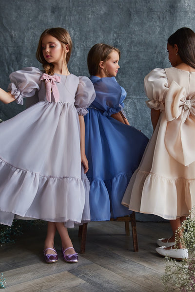 Elegant Pentelei Couture Girls Chiffon Midi Dress – Perfect for Special Occasions
