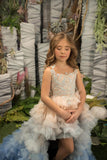Stunning Flower Girl Party Pageant Ruffled Hi Lo Dress Detachable Train