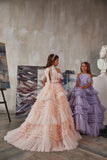 Pentelei Couture Girls Ruffled Tulle Pageant Flower Girl Formal Party Gown