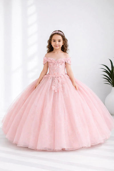 Girls 3D Floral Glitter Tulle Pageant Ballgown