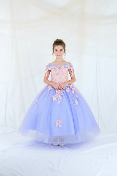 Girls 3D Floral Glitter Tulle Pageant Ballgown
