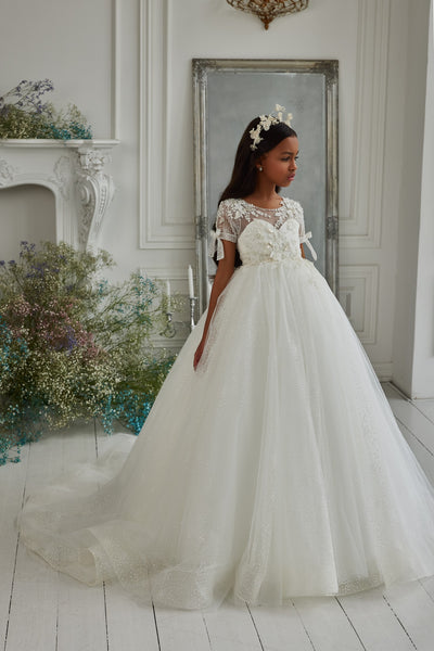 Pentelei Couture Beaded Communion Gown with Lace & Tulle