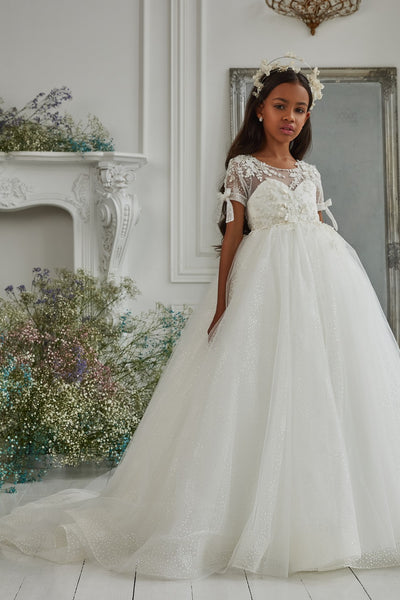 Pentelei Couture Beaded Communion Gown with Lace & Tulle