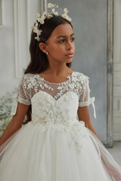 Pentelei Couture Beaded Communion Gown with Lace & Tulle