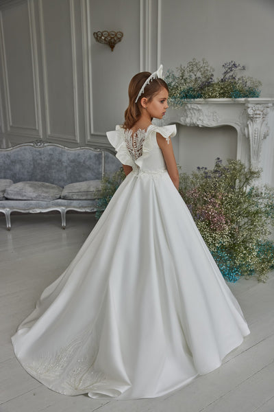 Graceful White Pentelei Dress for Girls - Timeless Elegance