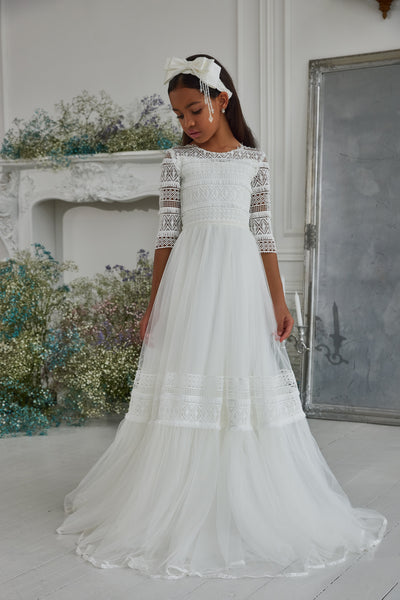 Pentelei Couture White Lace Communion & Flower Girl Dress
