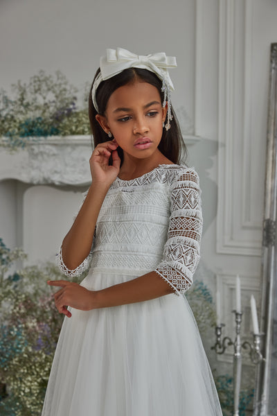 Pentelei Couture White Lace Communion & Flower Girl Dress