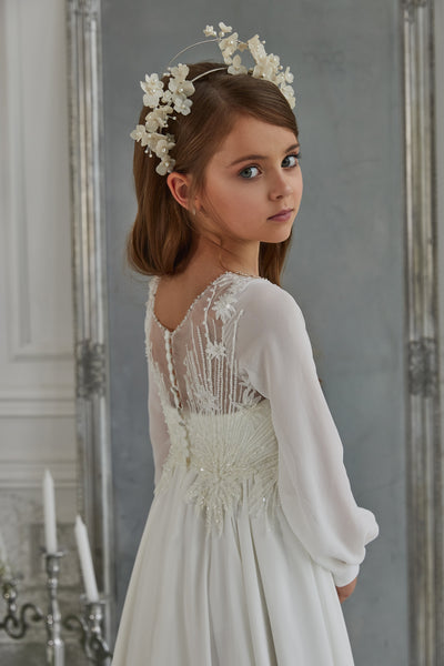 Pentelei Couture White Communion Dress with Long Sleeves