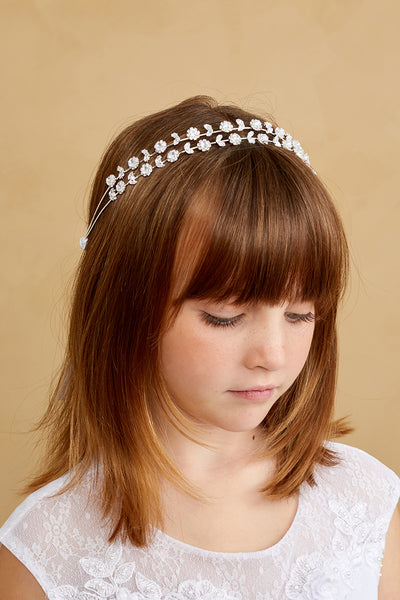 Girls Silver Crystal Blossom Headband Elegant