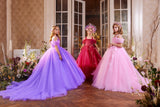 Pentelei Couture Ball Gown for Kids – Off-Shoulder Tulle Dress with Floral Appliqué Train