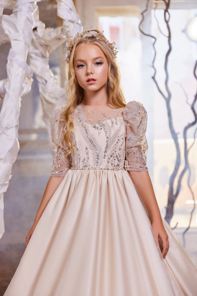 Pentelei Couture Light Cappuccino Flower Girl & Birthday Gown