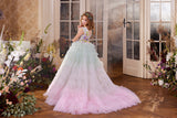 Pentelei Couture Ombre Tulle Gown for Girls with Floral Embellished Bodice