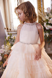 Pentelei Couture Ruffled Tulle Gown for Girls – Beaded Halter Neck Dress
