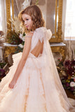Pentelei Couture Ruffled Tulle Gown for Girls – Beaded Halter Neck Dress
