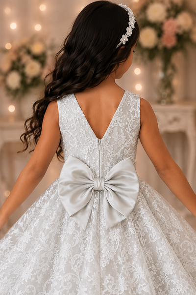Ivory Lace Flower Girl Dress with Bow Back