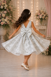 Ivory Lace Flower Girl Dress with Bow Back