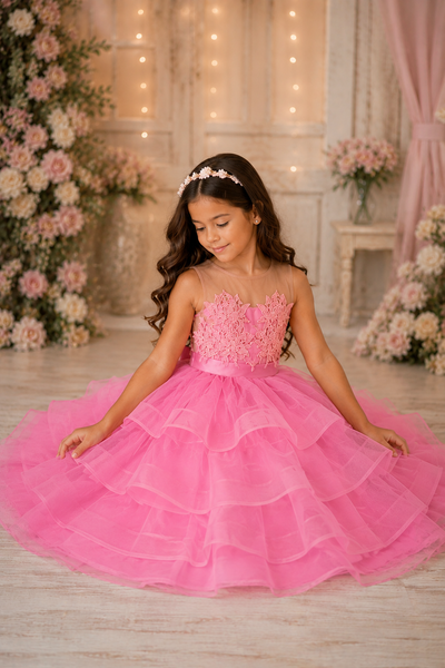 Fuchsia Floral Tulle Flower Girl Dress | Sparkle Collection