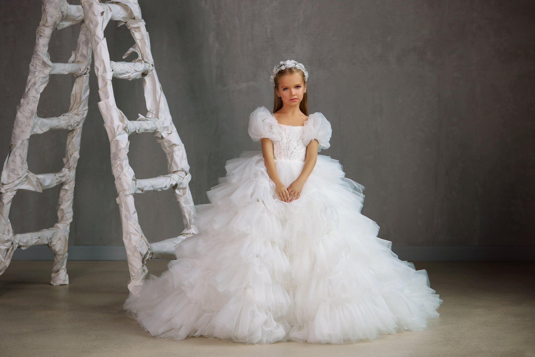 Girls Couture Ruffled Communion Pageant Floor Length Gown