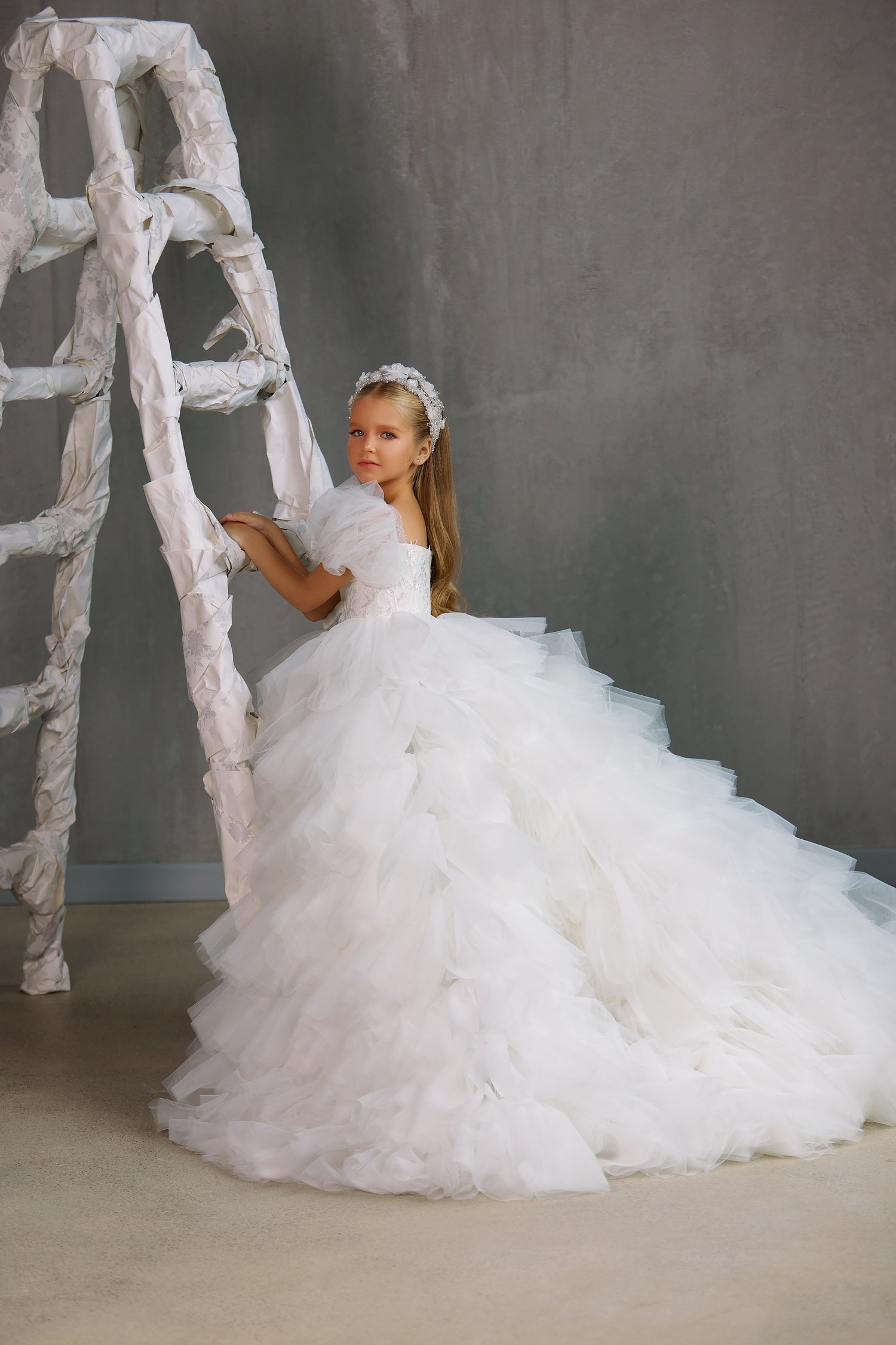 Girls Couture Ruffled Communion Pageant Floor Length Gown