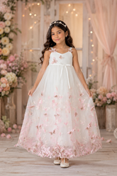 Blush Pink Butterfly Tulle Flower Girl Dress