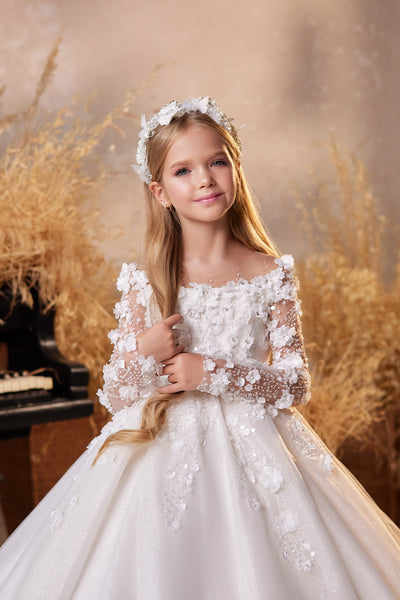 Pentelei Couture 3D Lace Gown: Stunning Communion Flower Girl Dresses for Kids