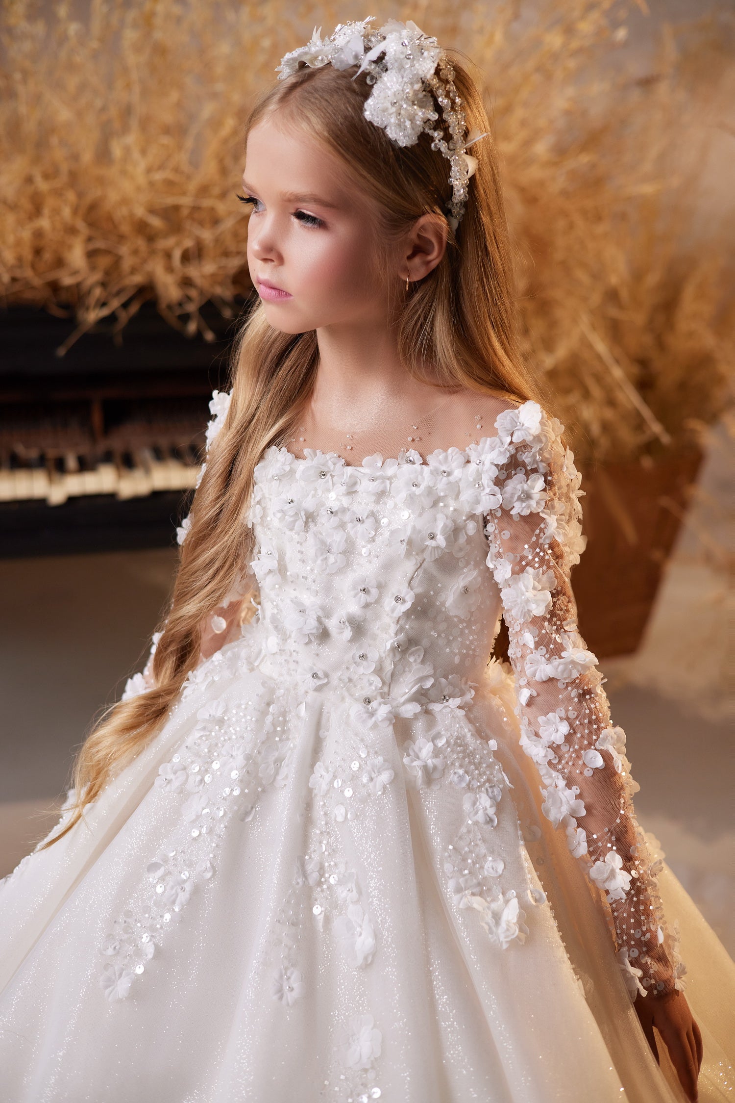 Pentelei Couture 3D Lace Gown: Stunning Communion Flower Girl