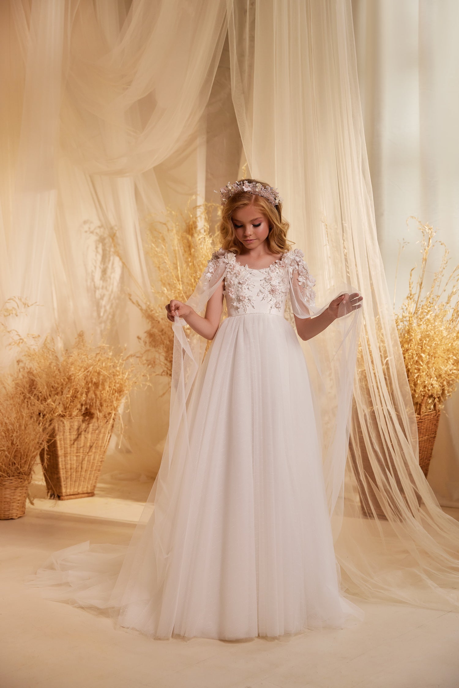 Pentelei Couture 3624 | 3D Floral Beaded Flower Girl Communion Dress Ivory / 2-3 Yrs Pentelei Couture 3624 | 3D Floral Beaded Flower Girl Communion Dress Ivory / 2-3 Yrs