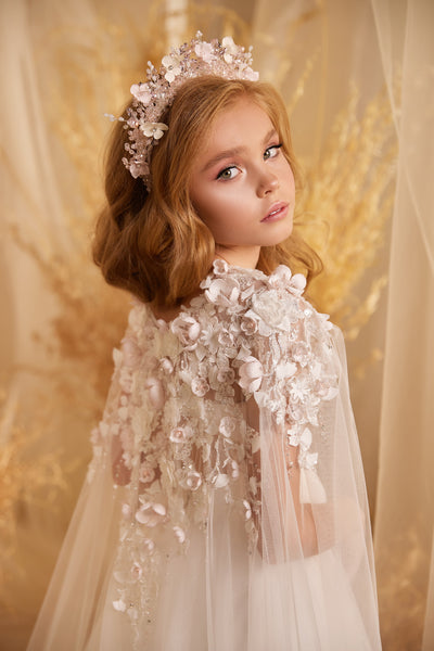 Pentelei Couture 3624 | 3D Floral Beaded Flower Girl Communion Dress
