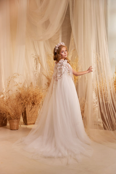 Pentelei Couture 3624 | 3D Floral Beaded Flower Girl Communion Dress