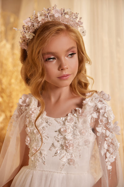 Pentelei Couture 3624 | 3D Floral Beaded Flower Girl Communion Dress