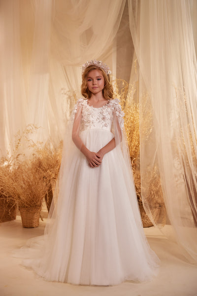 Pentelei Couture 3624 | 3D Floral Beaded Flower Girl Communion Dress