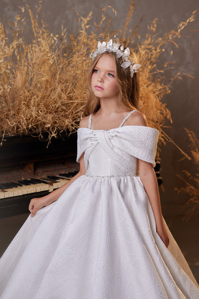 Pentelei Couture 3630 | Girls Off the Shoulder Communion Dress
