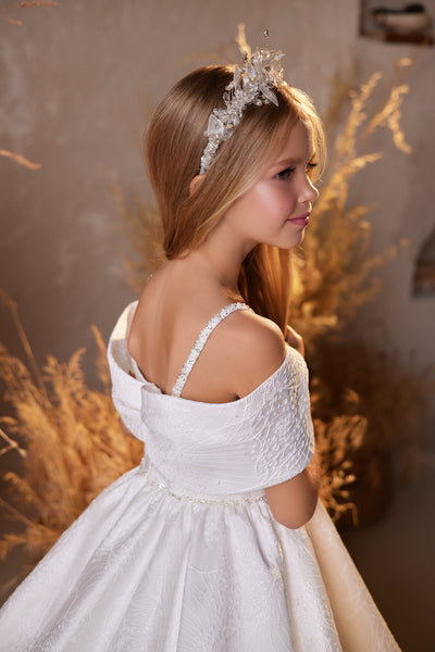 Pentelei Couture 3630 | Girls Off the Shoulder Communion Dress
