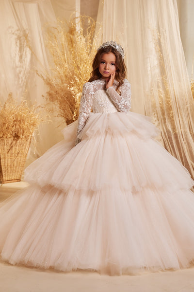 Pentelei Couture Lace Flower Girl & Pageant Gown - Elegant Special Occasion Dress
