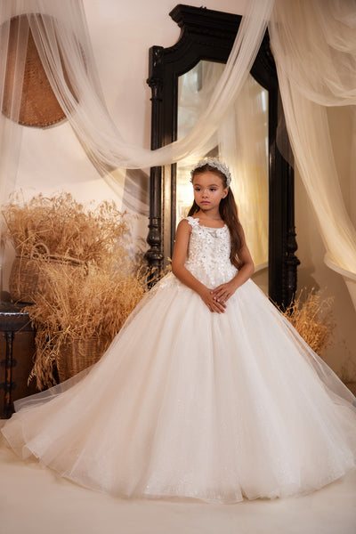 Pentelei Couture Flower Girl & Pageant Dress - Floral Appliqué Special Occasion Gown
