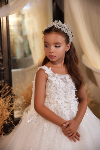 Pentelei Couture Flower Girl & Pageant Dress - Floral Appliqué Special Occasion Gown