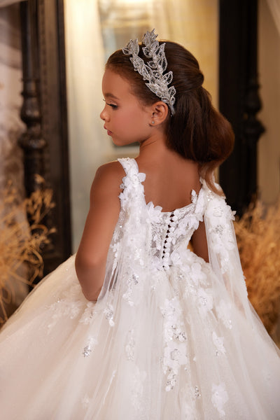 Pentelei Couture Flower Girl & Pageant Dress - Floral Appliqué Special Occasion Gown