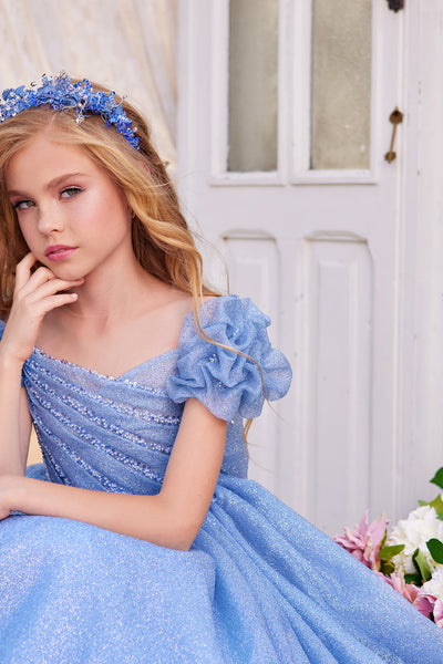 Pentelei Couture Sparkling Puff Sleeve Flower Girl & Pageant Gown
