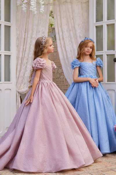 Pentelei Couture Sparkling Puff Sleeve Flower Girl & Pageant Gown